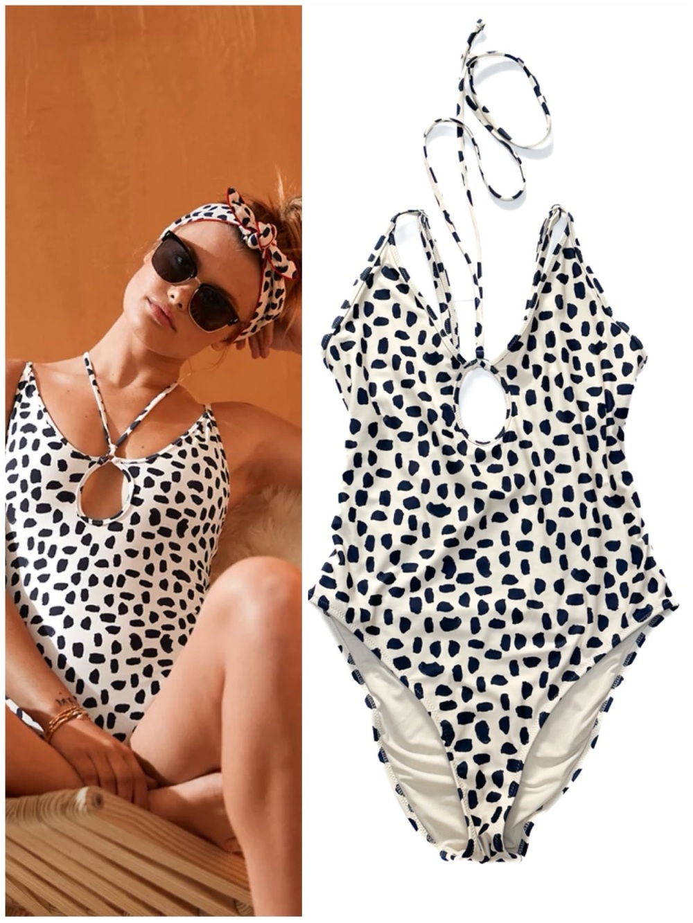 Aerie Swim Keyhole Halter One Piece Swimsuit Toasted Coconut Print Cheeky  Cut